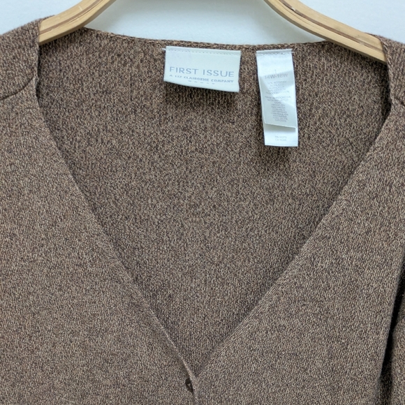 First Issue Liz Claiborne Button Down Striped Sleeve Open Front Cardigan 14 - Picture 3 of 5
